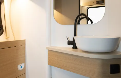 The part-wall in the shower area that swings to shield the toilet from shower water