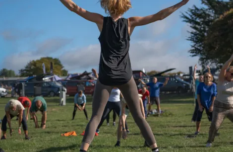 woman doing starjump
