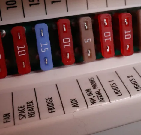 Motorhome fuses, labelled