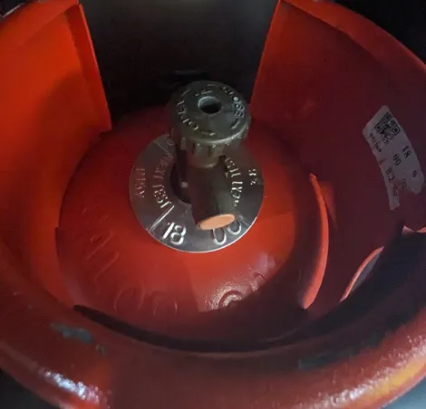 The top connector on a standard motorhome gas cylinder