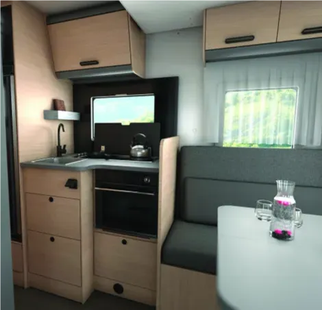 The kitchen inside the Sun Living S75 SL motorhome