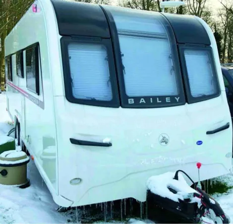 A Bailey caravan in the snow