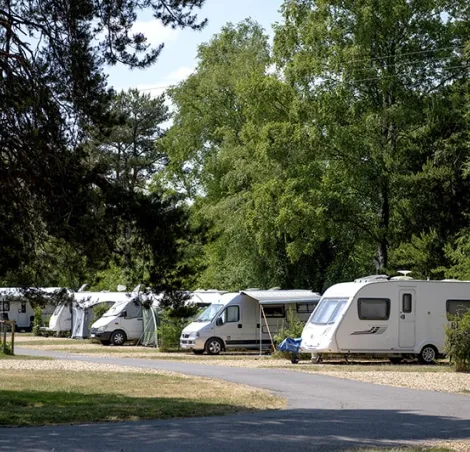 A group caravans pitched in a campsite, dorset