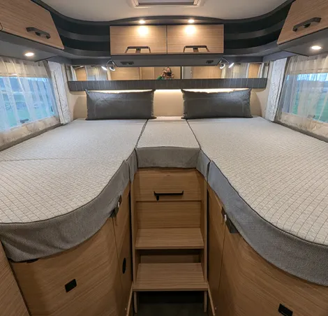 Single beds with a full length wardrobe - now available in low profile Malibu motorhomes for 2026