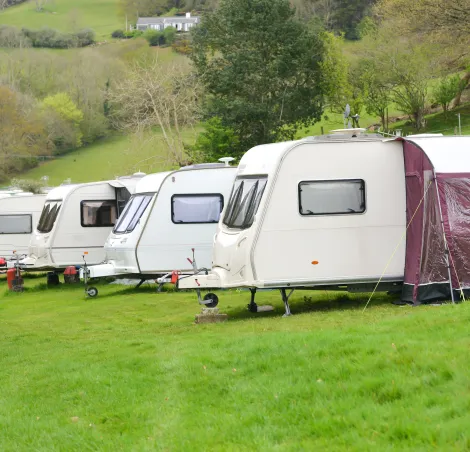 Caravans parked up on rural caravan park