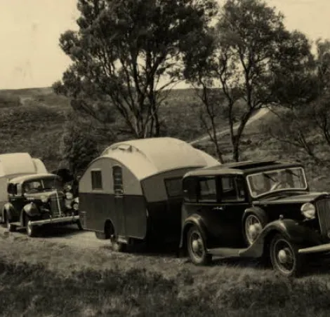 The Hutchings family enjoying a caravan holiday with their Lady Nimble caravan near Lyndhurst in the New Forest (1920s). 