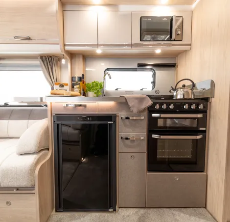 The modern and innovative kitchen inside the Elddis Crusader Aurora