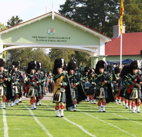 Atholl Highlanders on parade at Braemar Gathering.