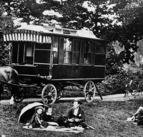 The Wanderer, the first purpose built leisure caravan taking to the road in 1885. 
