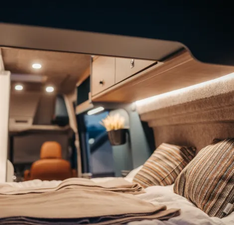 The bed inside the Eriba Car 600