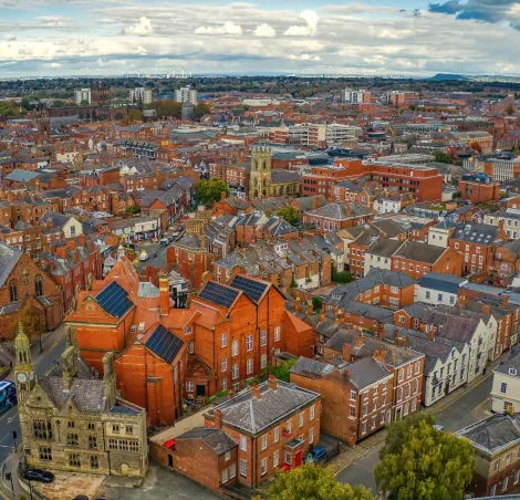 Ariel view of Wrexham city, Wales