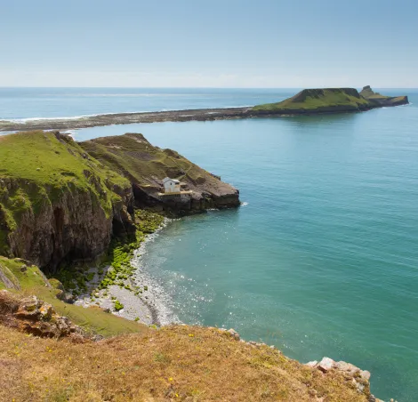 Worms Head Rhossili The Gower peninsula Wales UK small tidal island which you can walk to at low tide