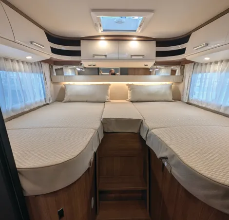 The bedroom inside the Carthago C2-tourer