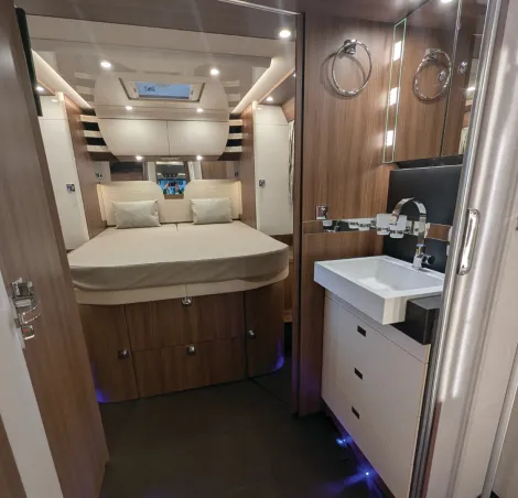 The bedroom inside the Carthago chic s-plus