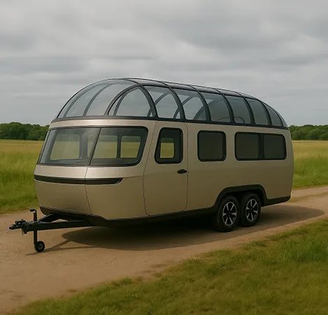 The caravan surrounded by windows for the ultimate view