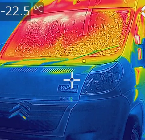 Cold chamber testing infrared image of a WildAx campervan