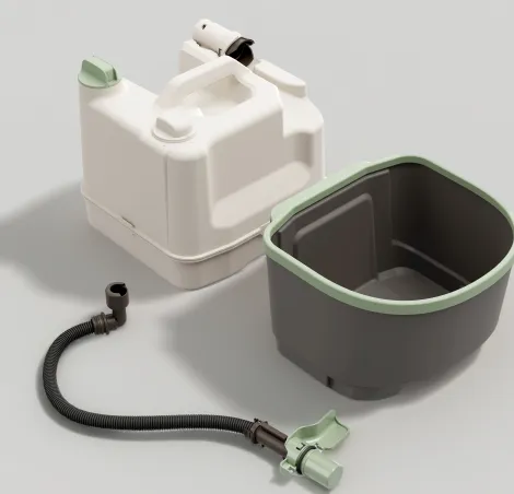 The waste tanks on Thetford's separation toilet: a bucket for solids and an enclosed cassette for liquids