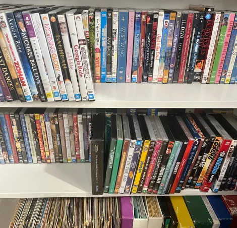 A stack of DVDs