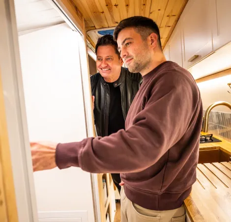 Inside converted campervan