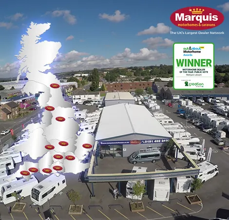 Marquis dealer map with branch photo and logos