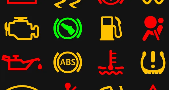 Some of the engine management lights that could appear on a motorhome dashboard