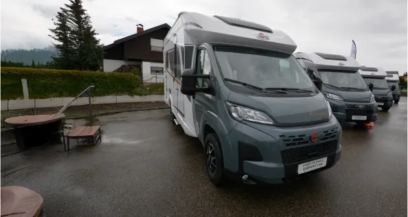 A line of Bürstner motorhomes