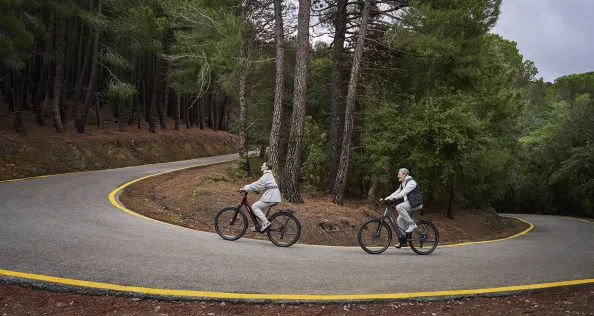 Electric bikes riding up a hill