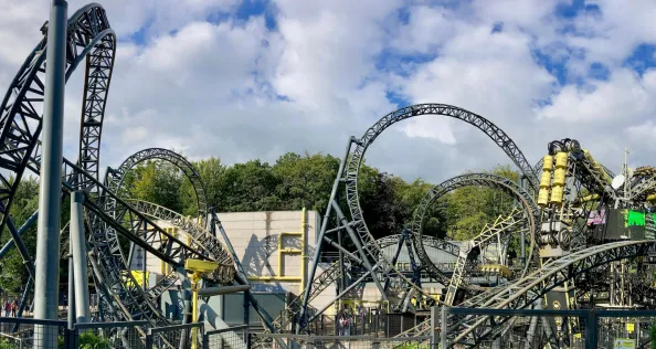 Alton Tower theme park , Alton, Stoke-on-Trent , Staffordshire, England , United Kingdom 30 Aug 2023 : Panorama view of The Smiler