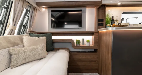 Inside, the Buccaneer Starliner Barracuda's lounge feels like a high-end apartment