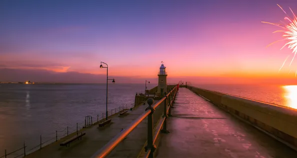 Folkestone Harbour Arm at dawn - 18th January 2021.