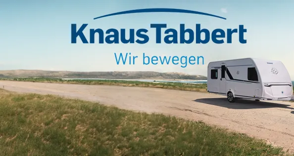 a knaus tabbert caravan being towed