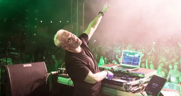 Chris Moyals DJ's in front of a large crowd