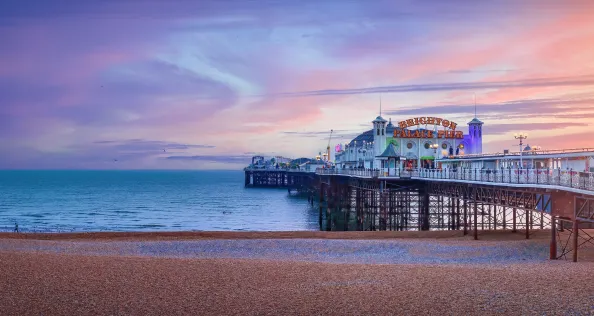Brighton Pier, UK during sunset England