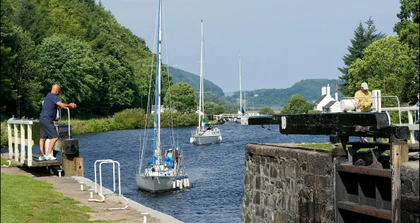 Canal boats at Lock 10 on the Crinan Canal (credit Peter Sanground)
