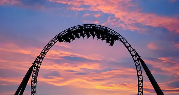 Roller coaster at sunset