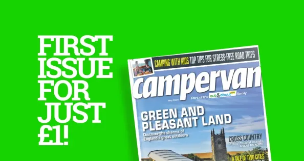 green background with the campervan magazine overlaid