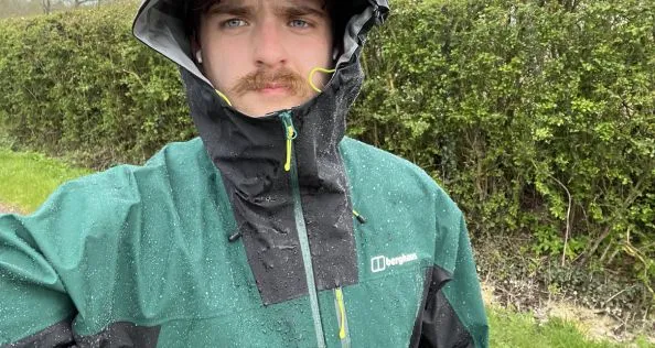 Berghaus being rained on
