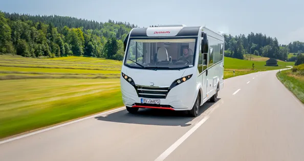 Dethleffs Globebus Active A-class motorhome driving on the road